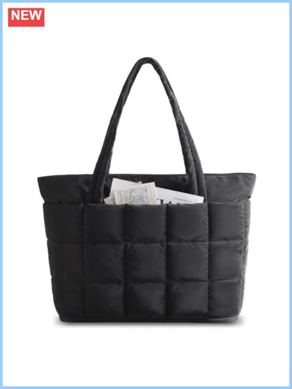 Puffer Tote Bag Quilted Polyester Women Lightweight Zipper Shoulder Bags Travel